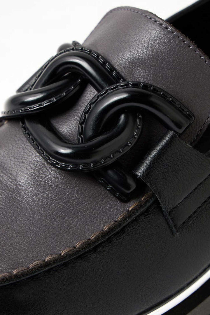 Eaila Leather Loafers in Black Charcoal