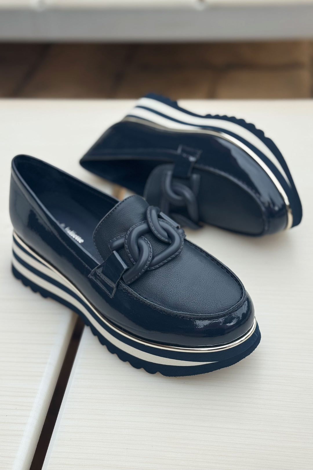 Eaila Patent Leather Loafer in Navy