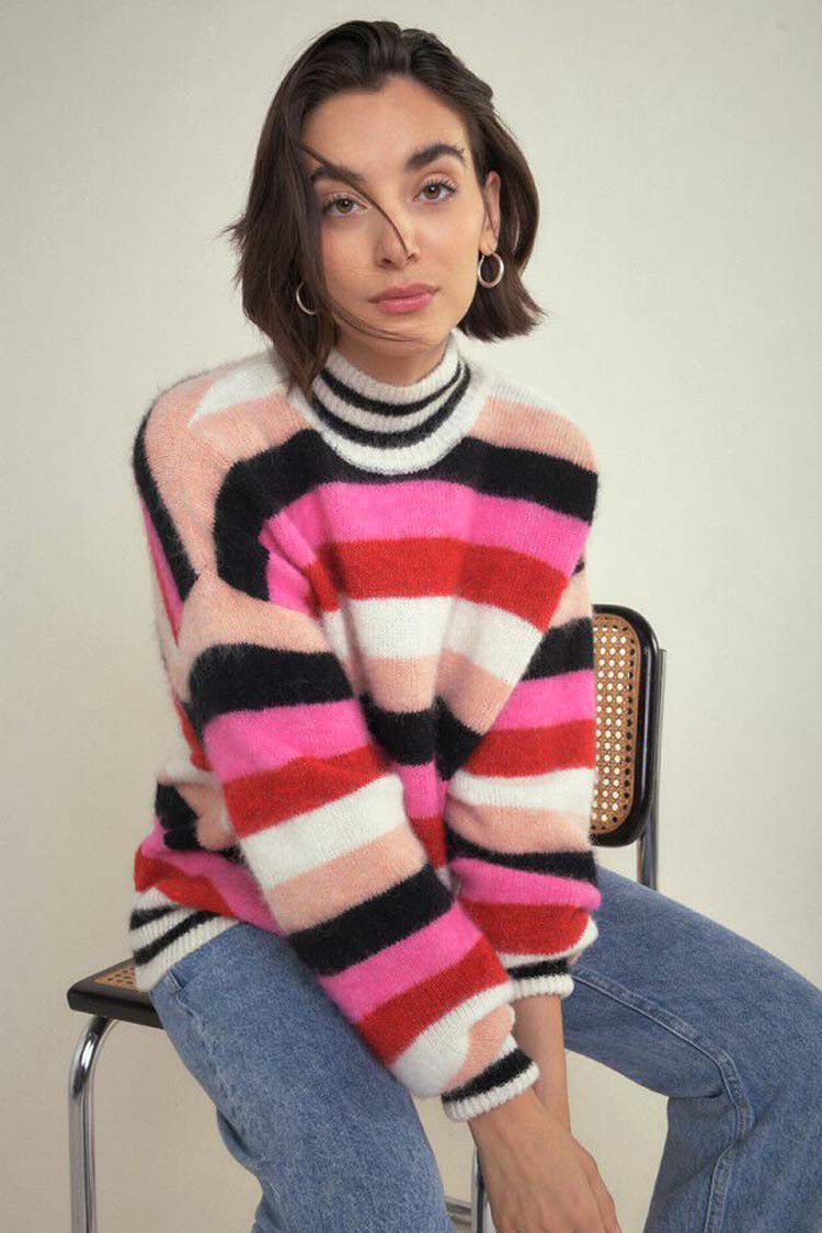 East Turtleneck Sweater in Pink Stripes