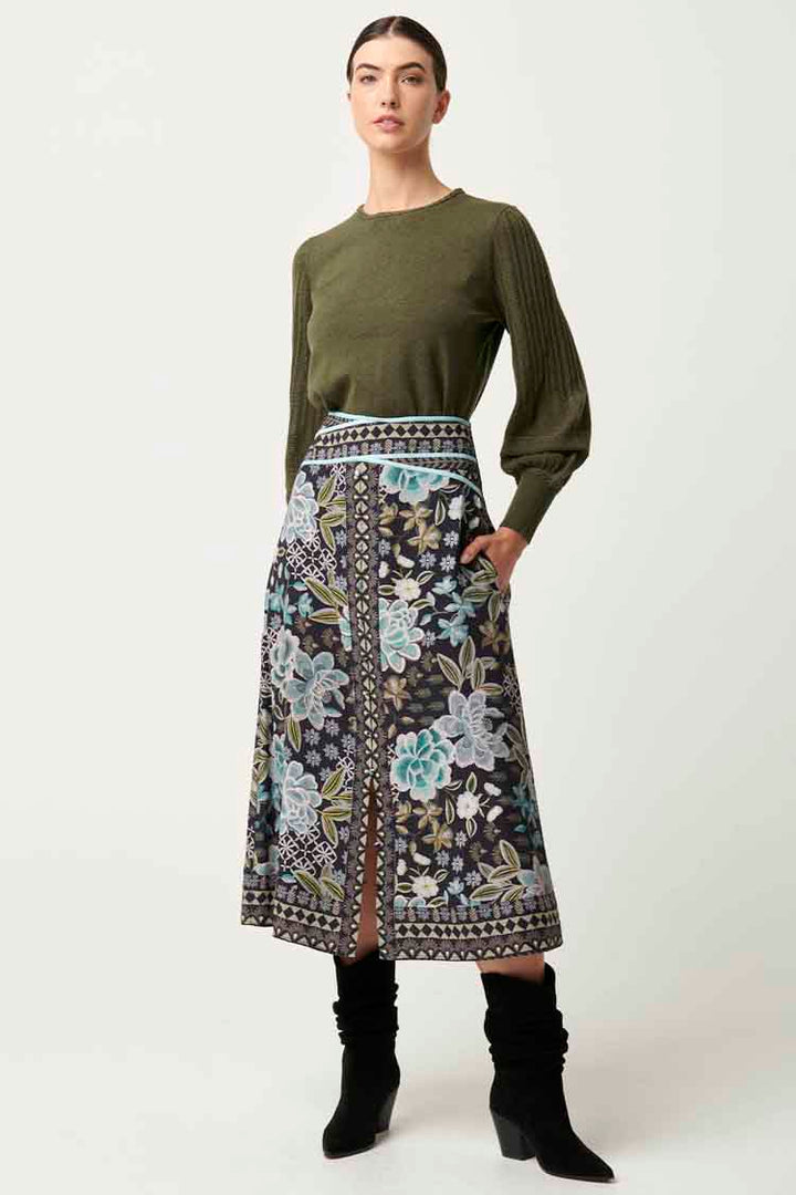 Eastyn Pointelle Sleeve Braided Neck Knit in Moss