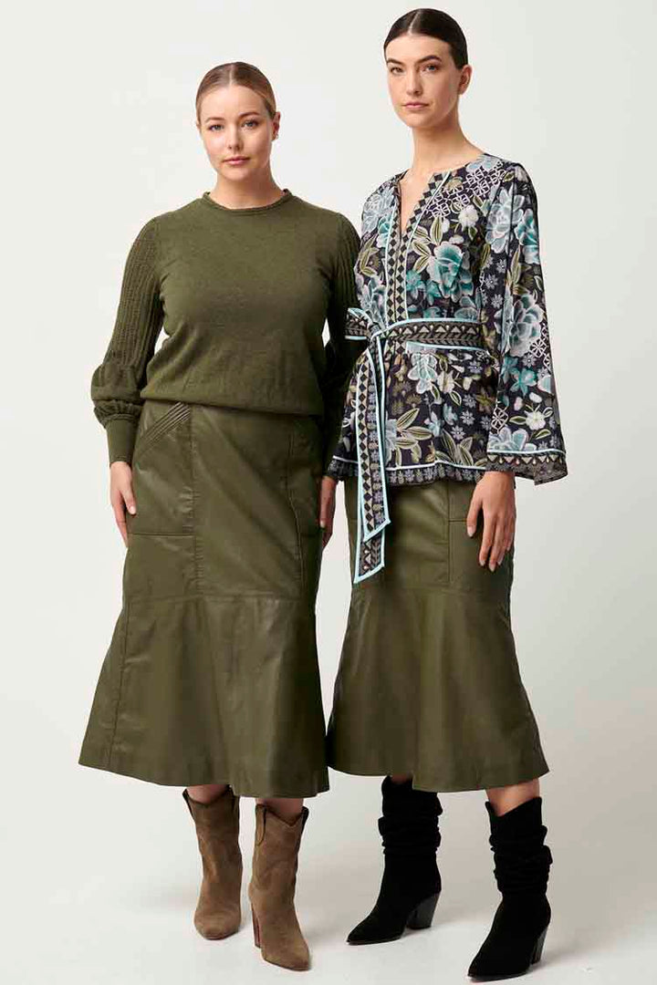Eastyn Pointelle Sleeve Braided Neck Knit in Moss