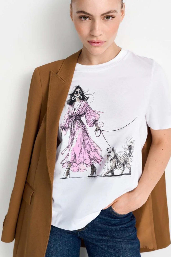 Easy Fit T-Shirt Woman and Cat in White