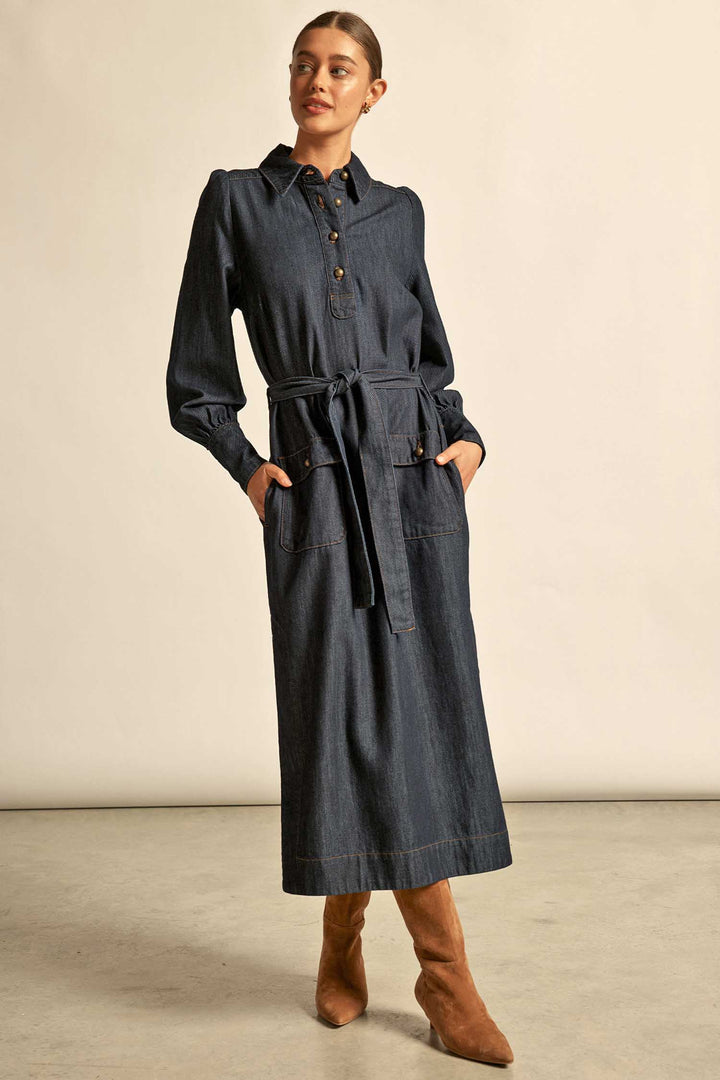 Echelon Dress in Dark Denim