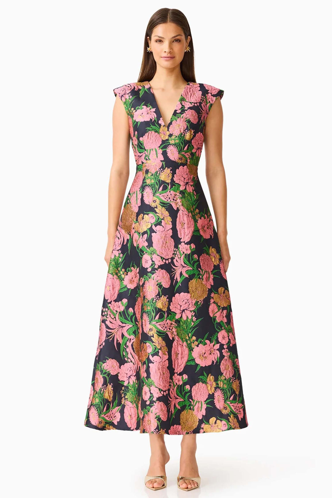 Eclore Maxi Dress in Pink Black Multi