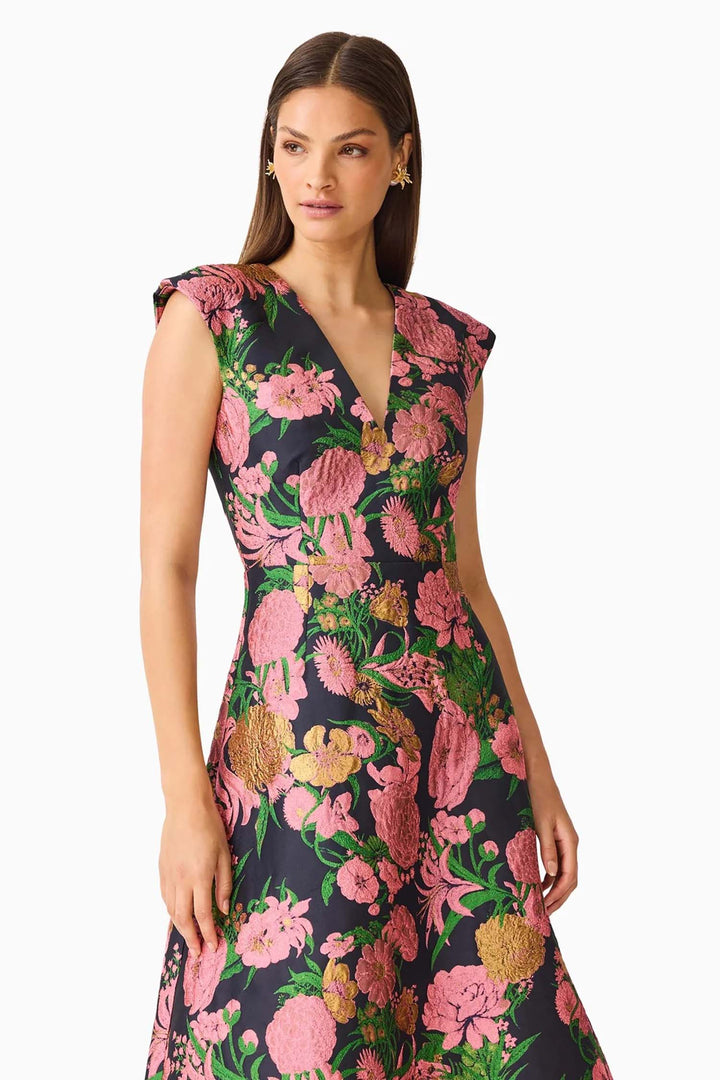 Eclore Maxi Dress in Pink Black Multi