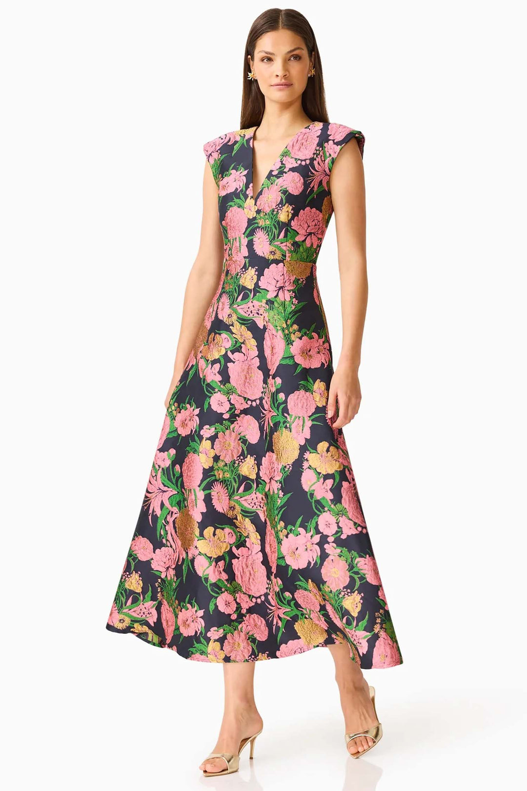 Eclore Maxi Dress in Pink Black Multi