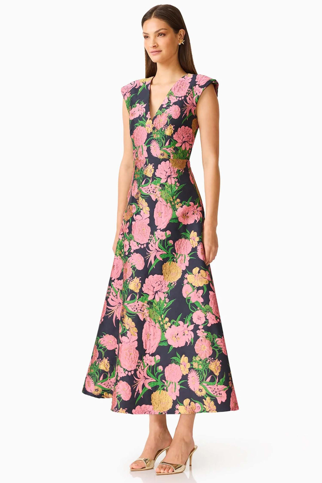 Eclore Maxi Dress in Pink Black Multi