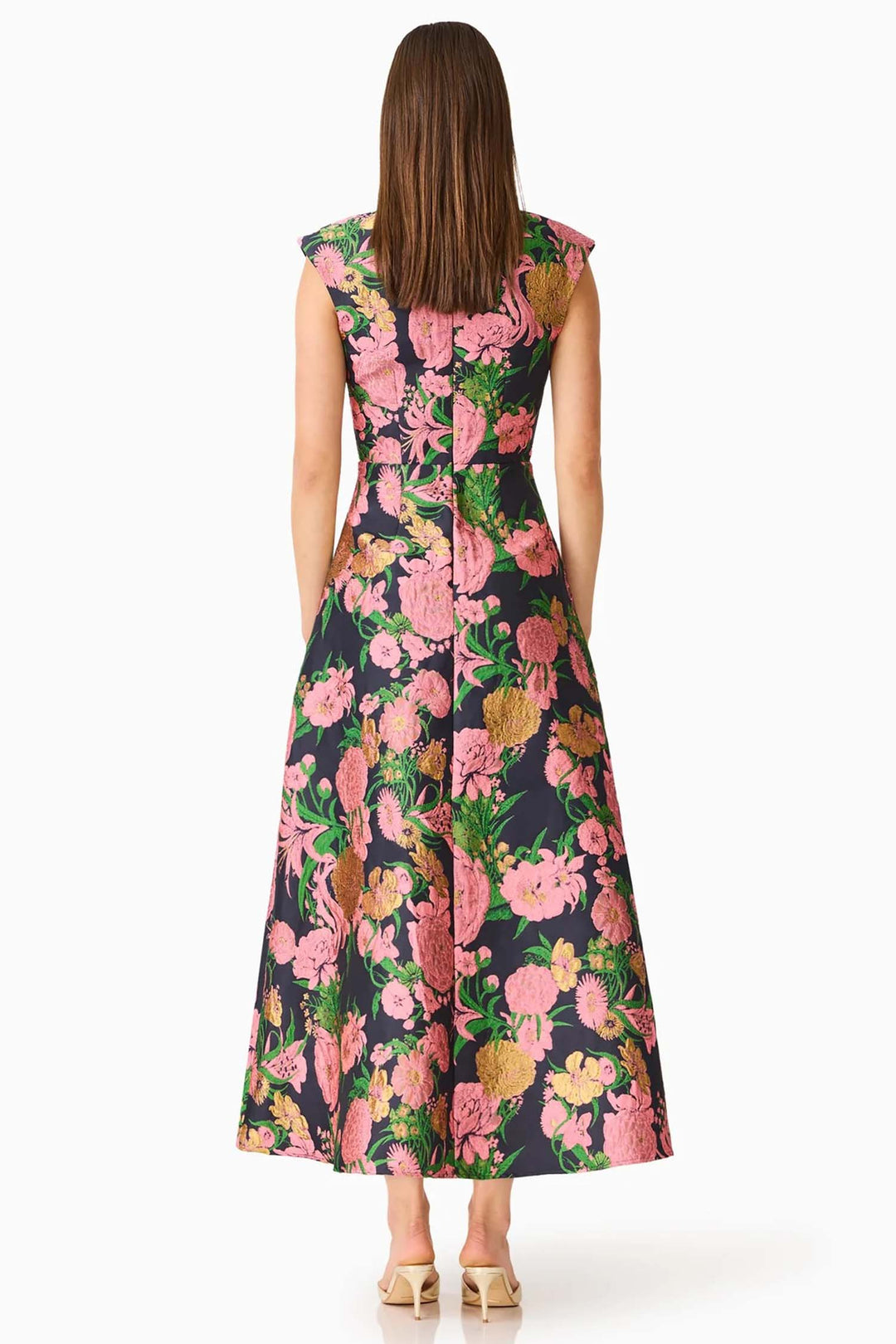 Eclore Maxi Dress in Pink Black Multi