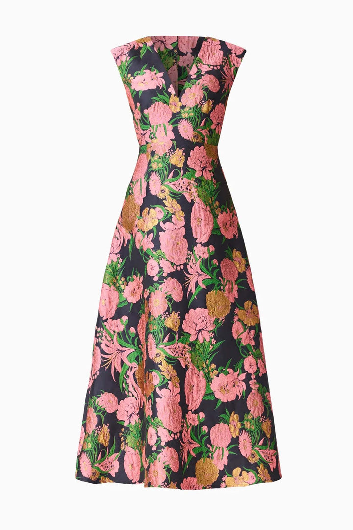 Eclore Maxi Dress in Pink Black Multi