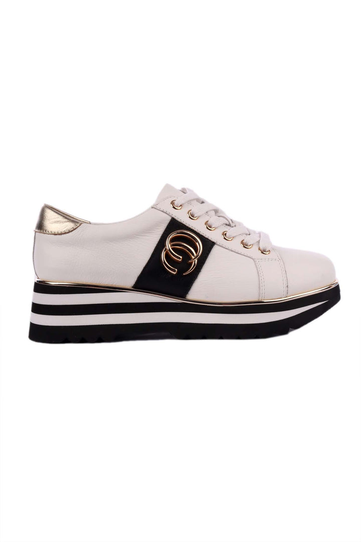 Edgey Leather Platformed Sneakers in White Black