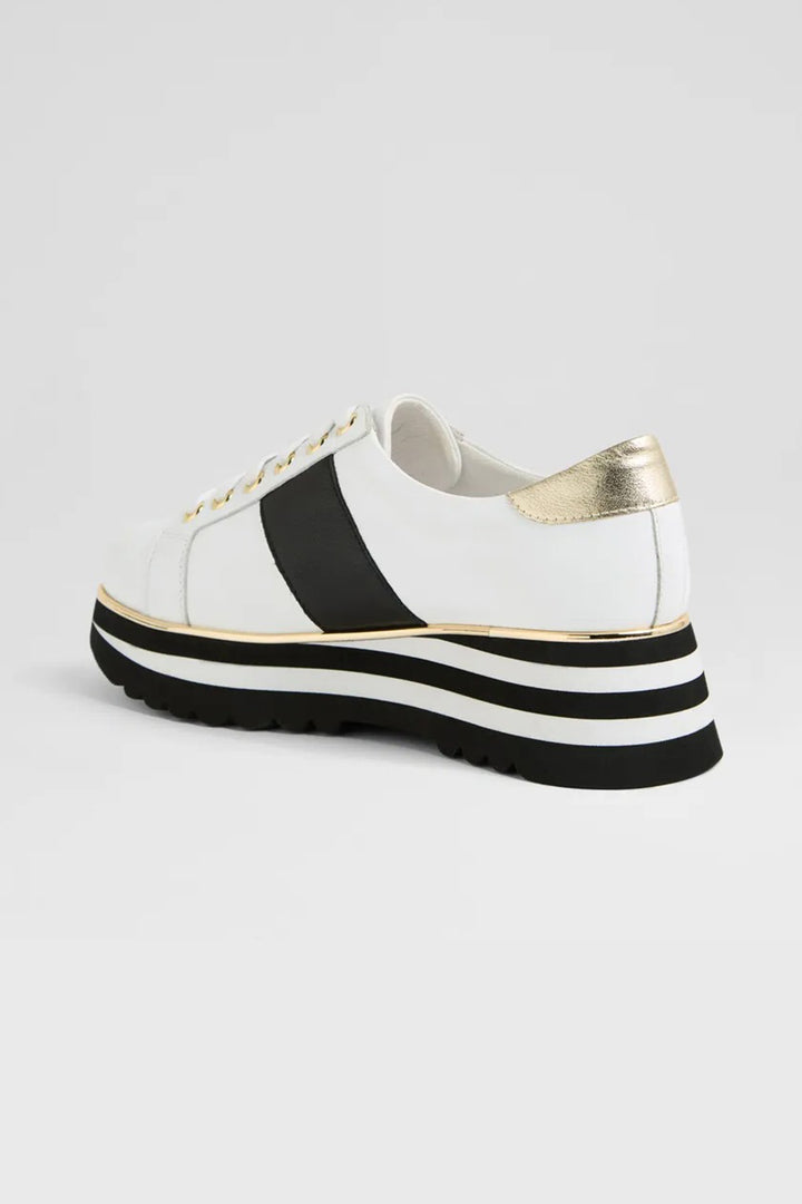 Edgey Leather Platformed Sneakers in White Black