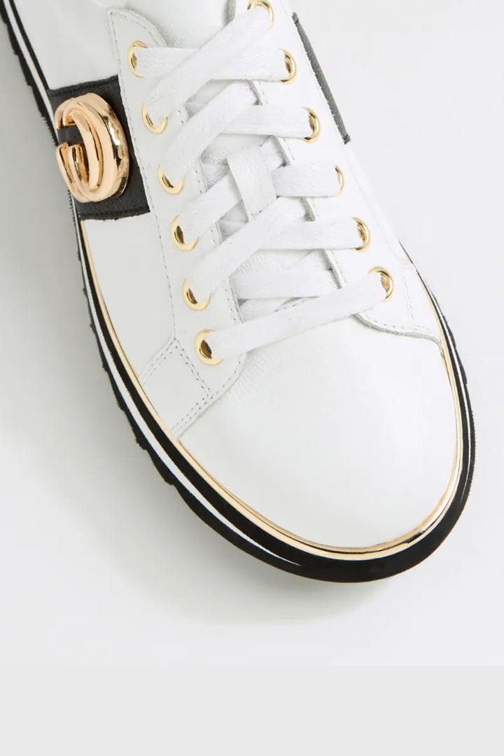 Edgey Leather Platformed Sneakers in White Black