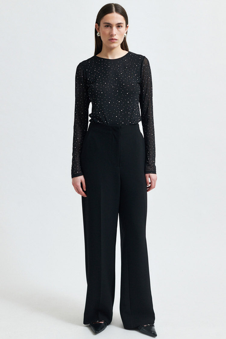 Edgy O-Neck Embellished Mesh Tee