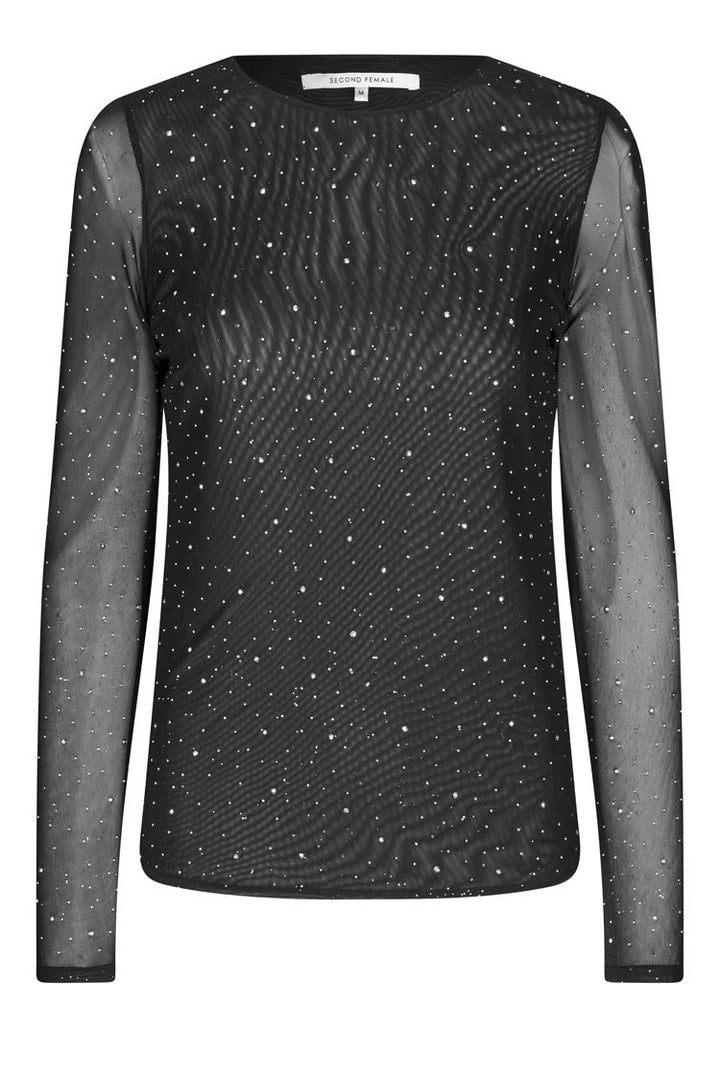 Edgy O-Neck Embellished Mesh Tee