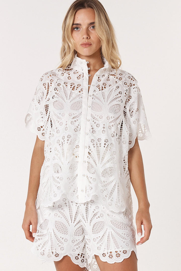 Elara Broderie Blouse in Ivory