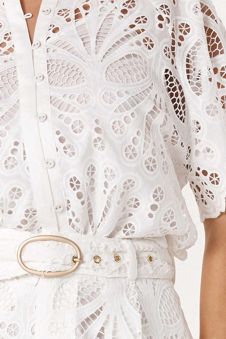 Elara Broderie Blouse in Ivory