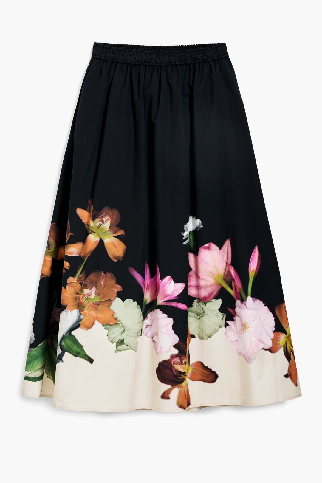 Elastic Floral Midi Skirt