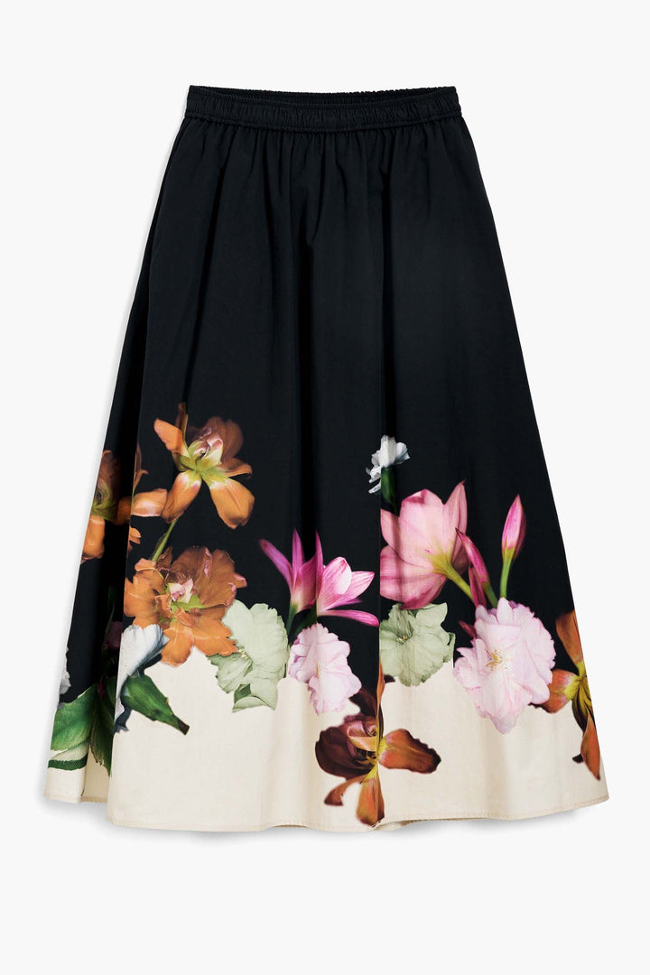 Elastic Floral Midi Skirt
