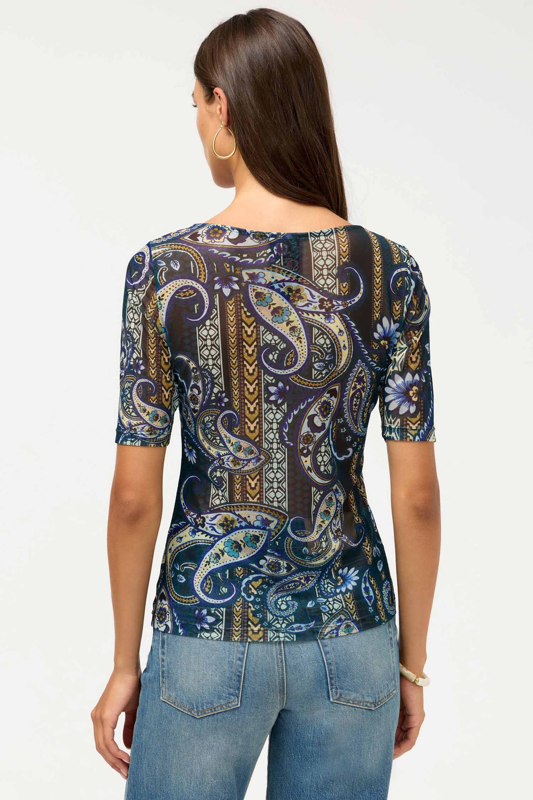 Elbow Sleeve Scoop Neck Mesh Tee in Montecito
