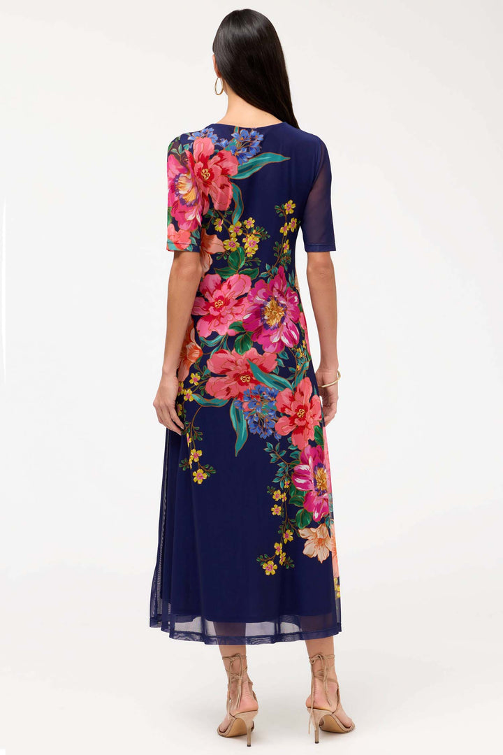 Elbow Sleeve V-Neck Mesh Midi Dress in Celiora Navy