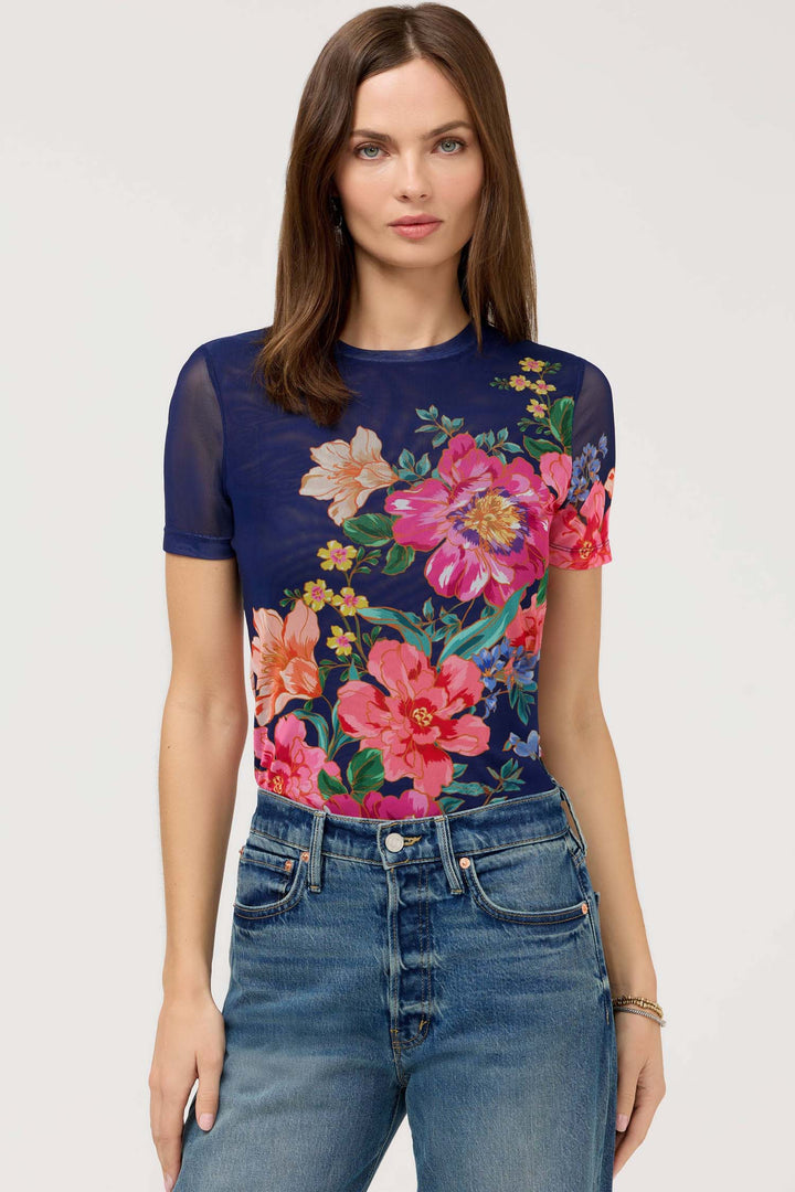 Eleanor Mesh Short Sleeve Tee in Celinora Navy