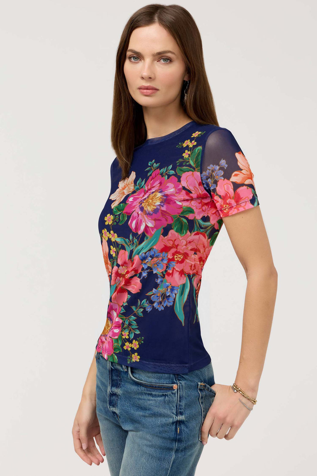 Eleanor Mesh Short Sleeve Tee in Celinora Navy