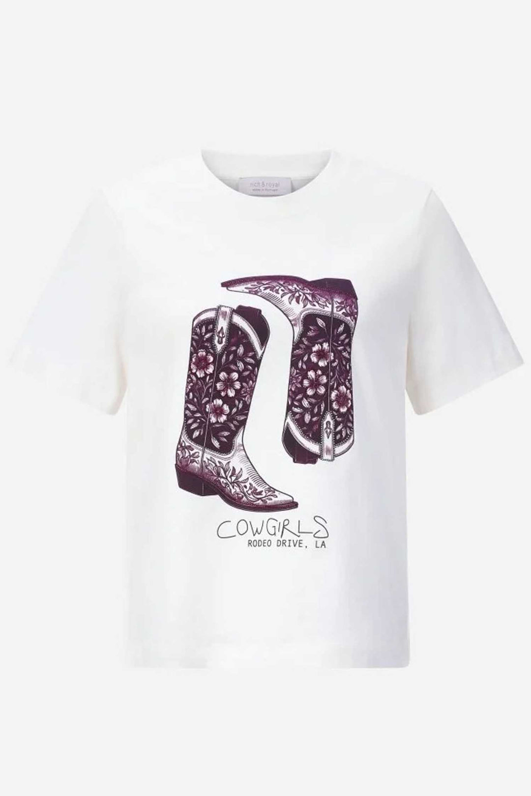 Elegant Fit T-Shirt Cow Girl Boots in Pearl White