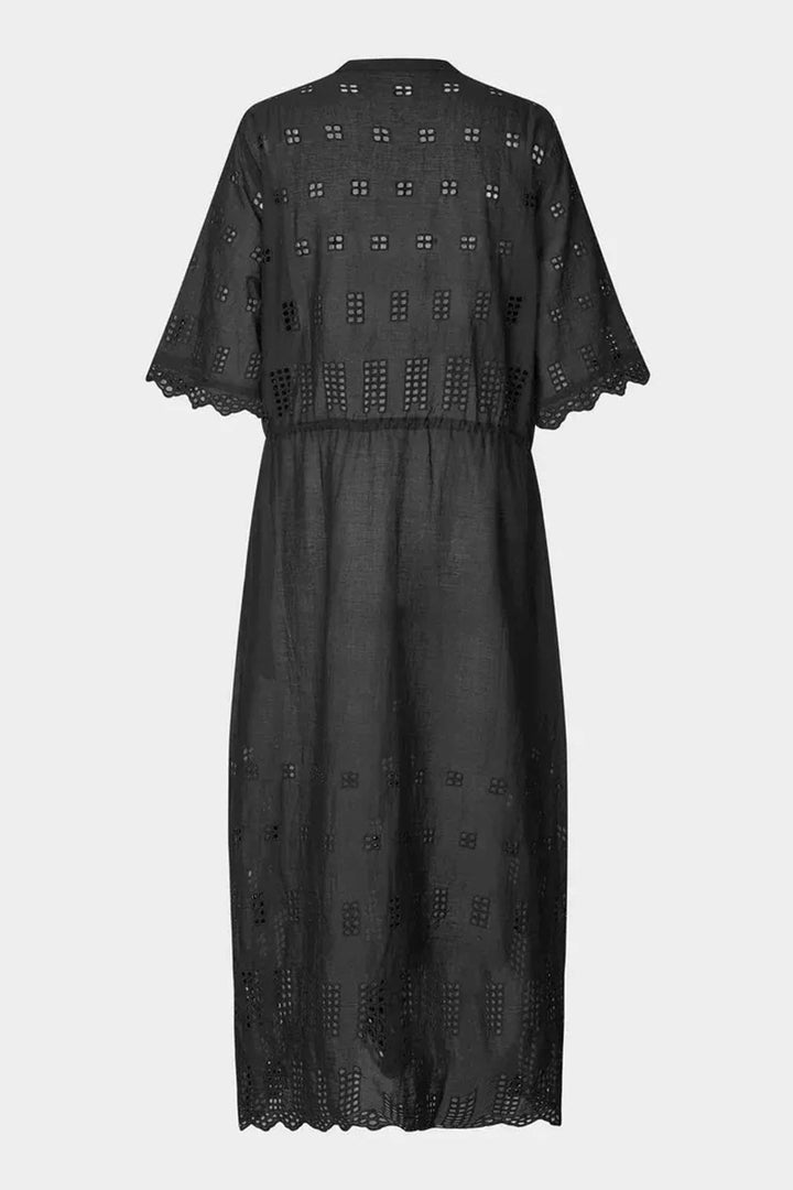 Elenore Broderie Midi Dress in Black