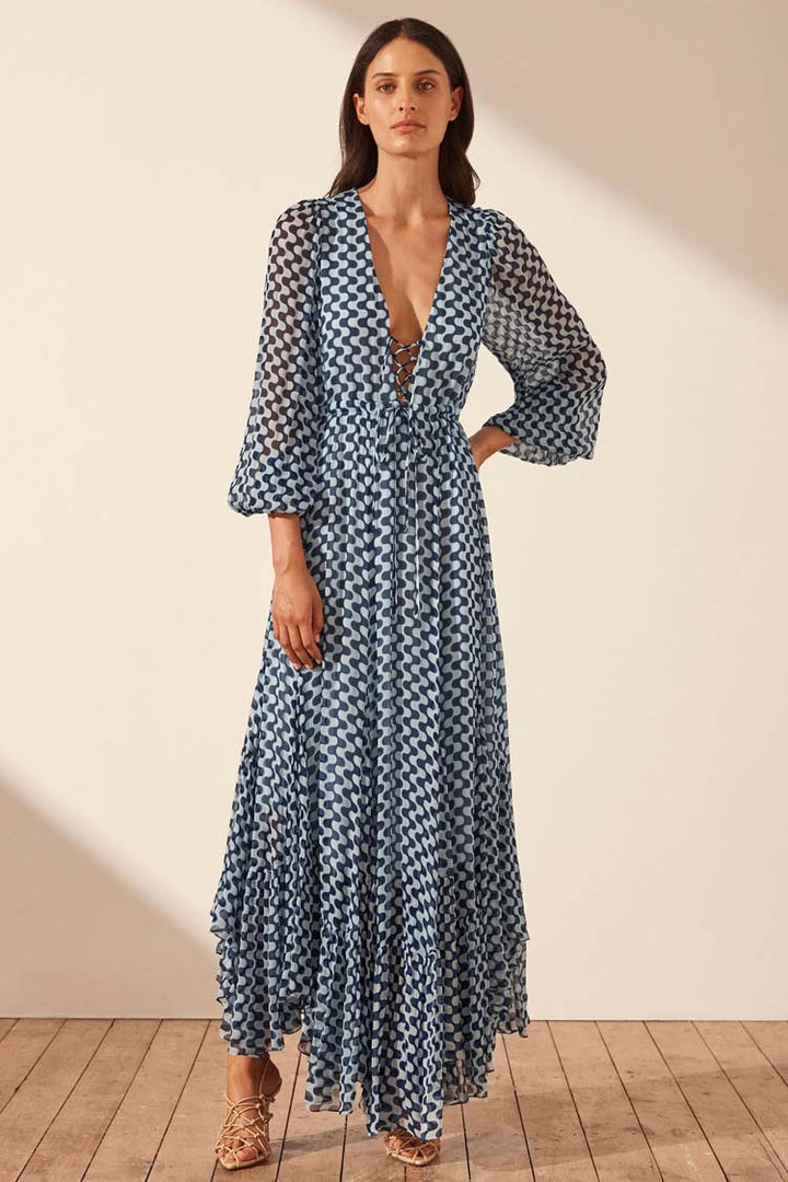 Elina Lace Front Drawstring Maxi Dress