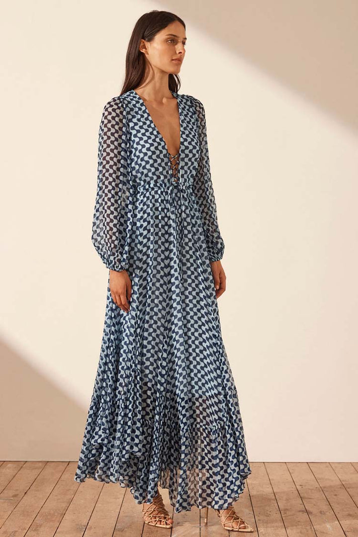 Elina Lace Front Drawstring Maxi Dress