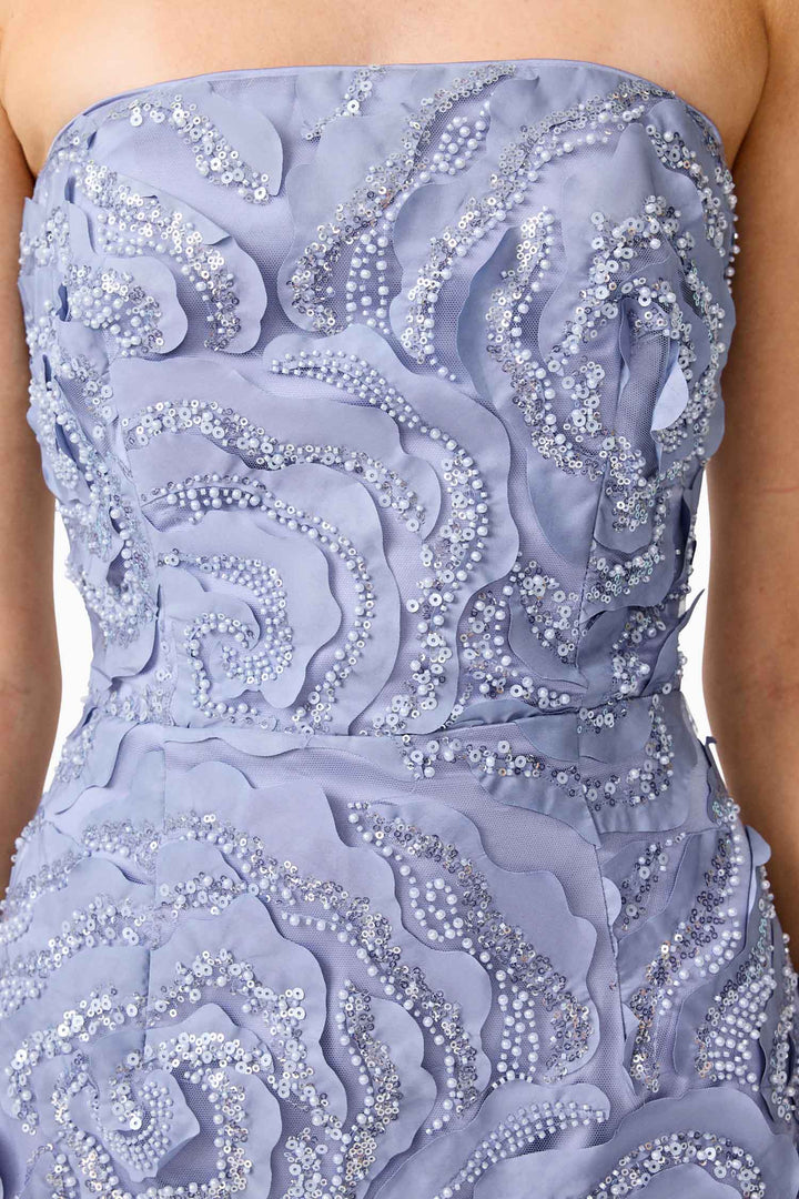 Elisa Strapless Midi Dress in Steel Blue
