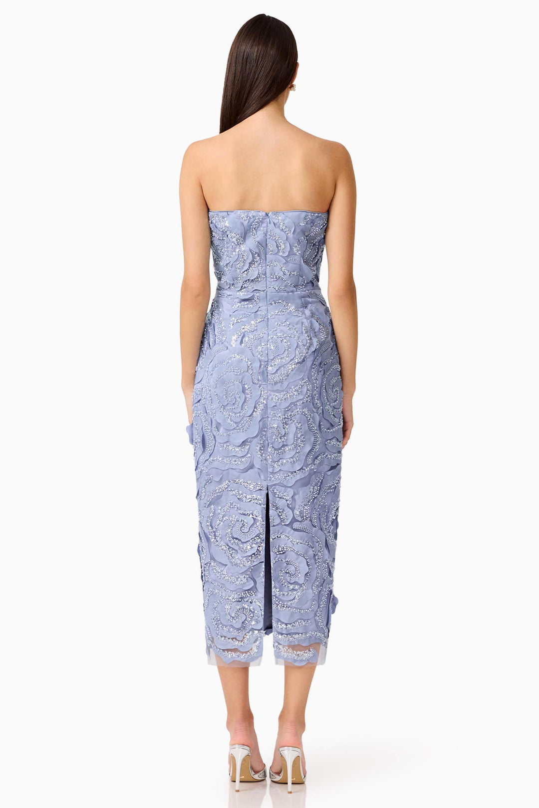 Elisa Strapless Midi Dress in Steel Blue