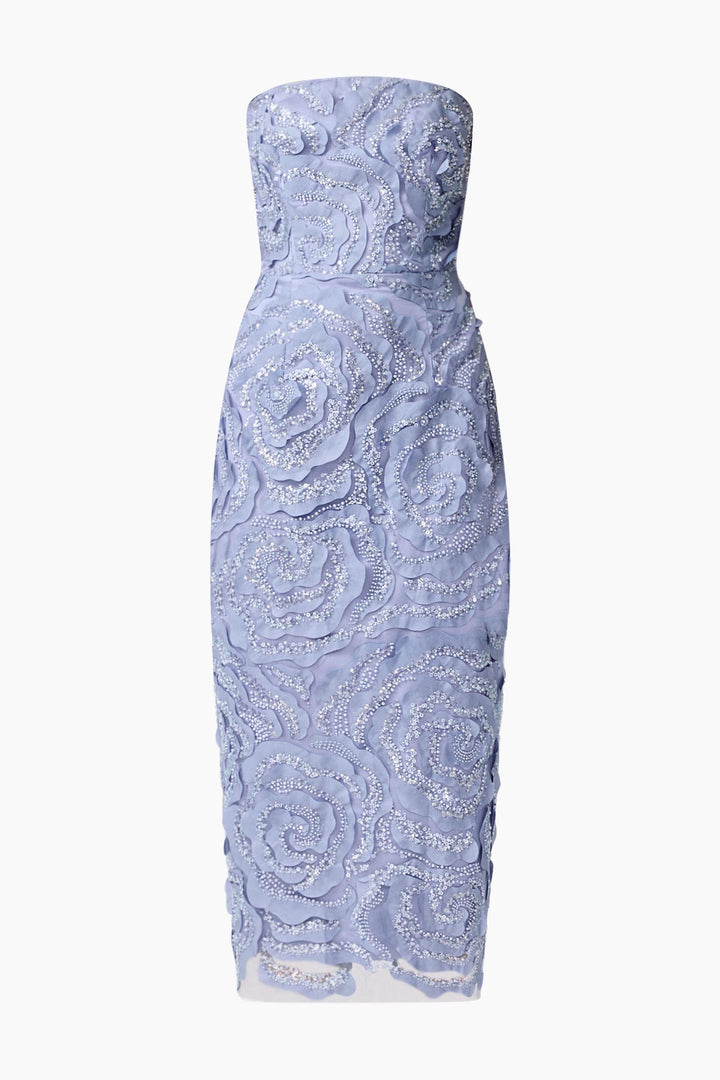 Elisa Strapless Midi Dress in Steel Blue
