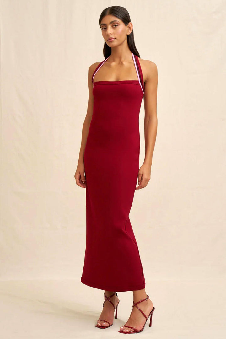 Eliza Midi Dress in Wine Pink