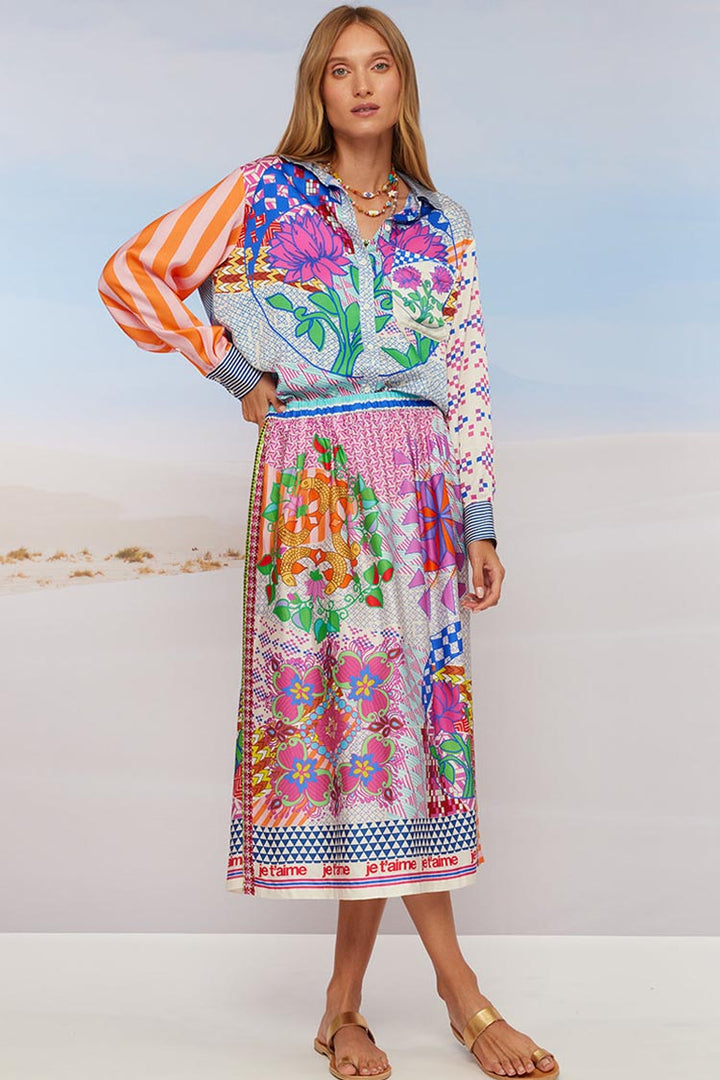 Elizabeth Printed Midi Skirt in Rangoli