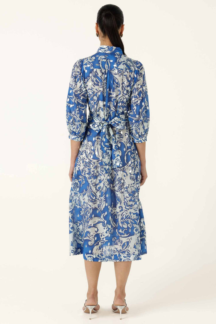 Elmridge Dress in Blue White Silver
