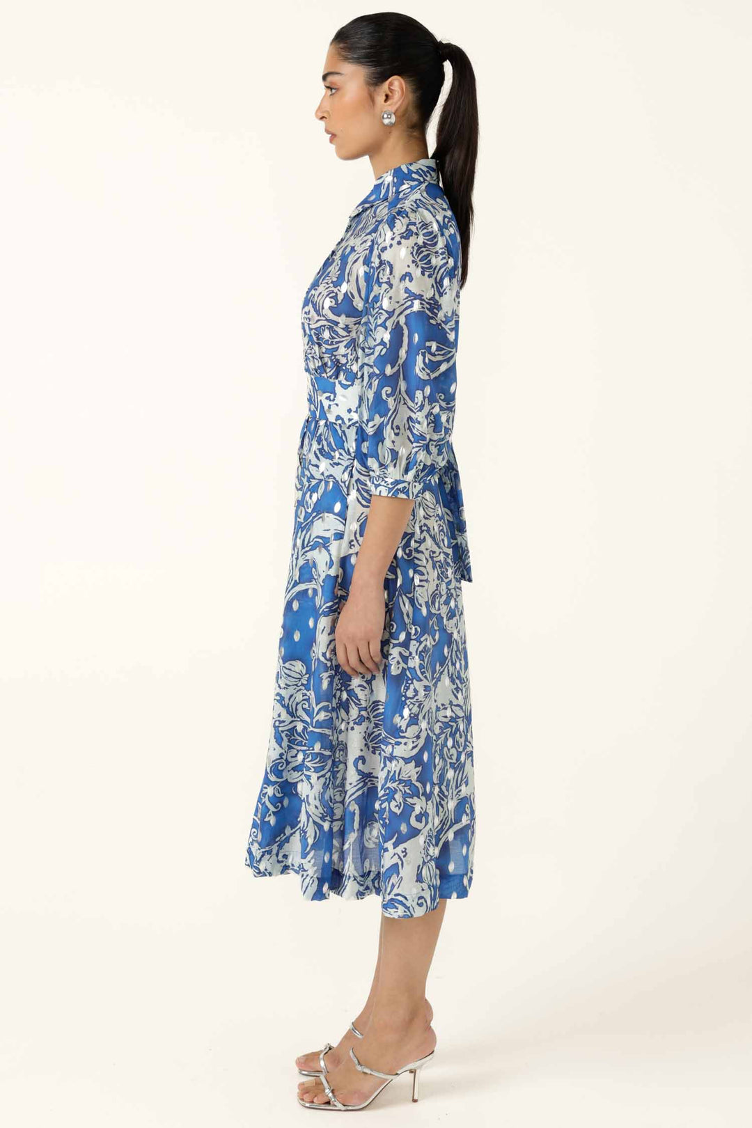 Elmridge Dress in Blue White Silver