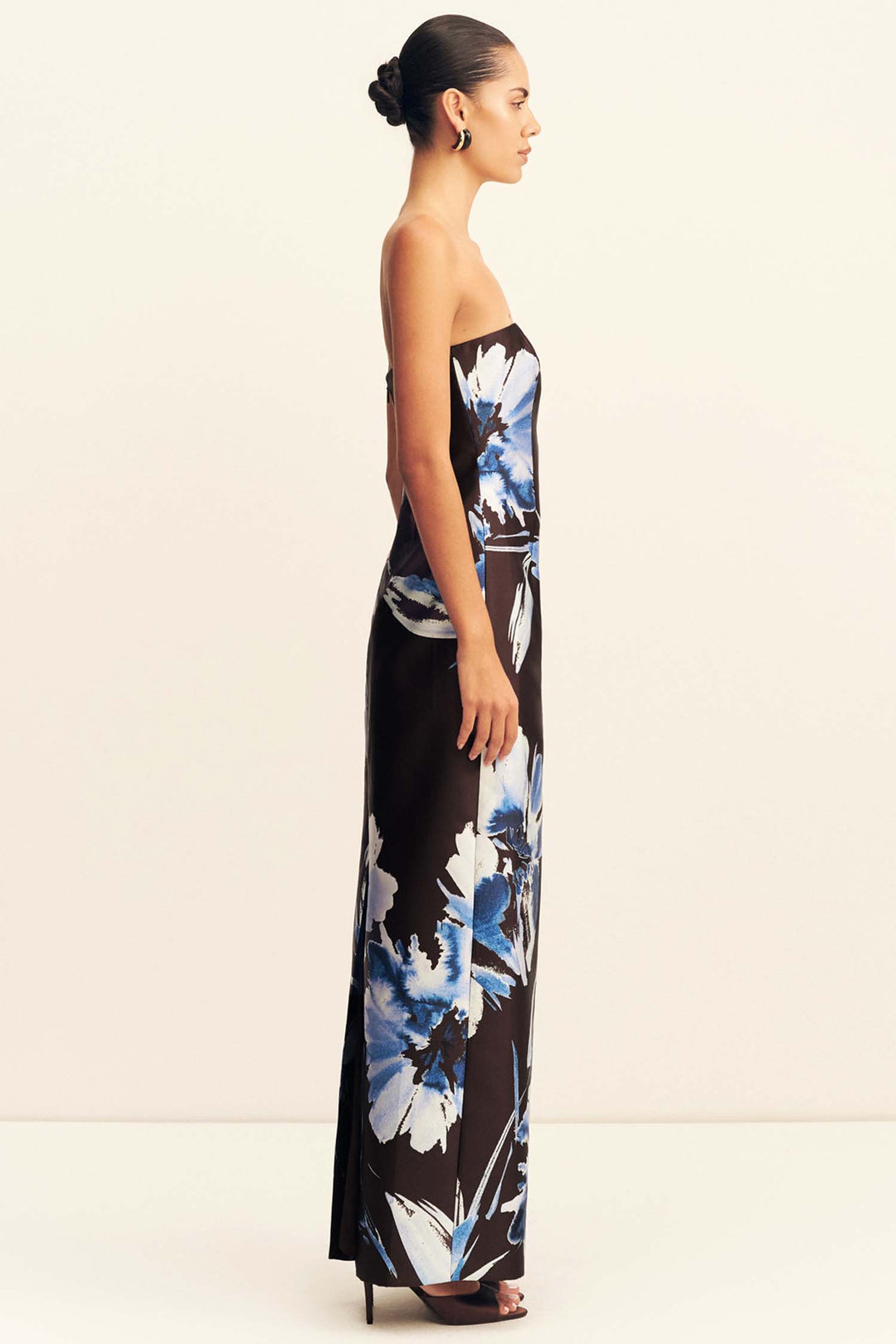 Elsa Panelled Strapless Maxi Dress in Espresso/ Blue