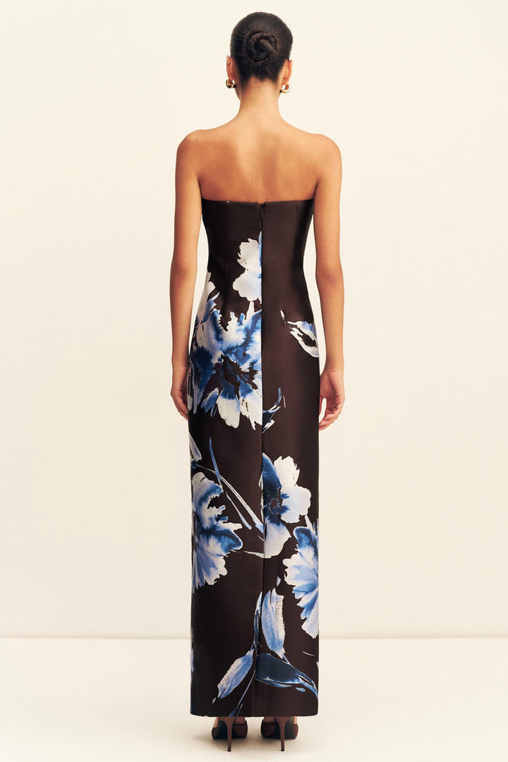 Elsa Panelled Strapless Maxi Dress in Espresso/ Blue