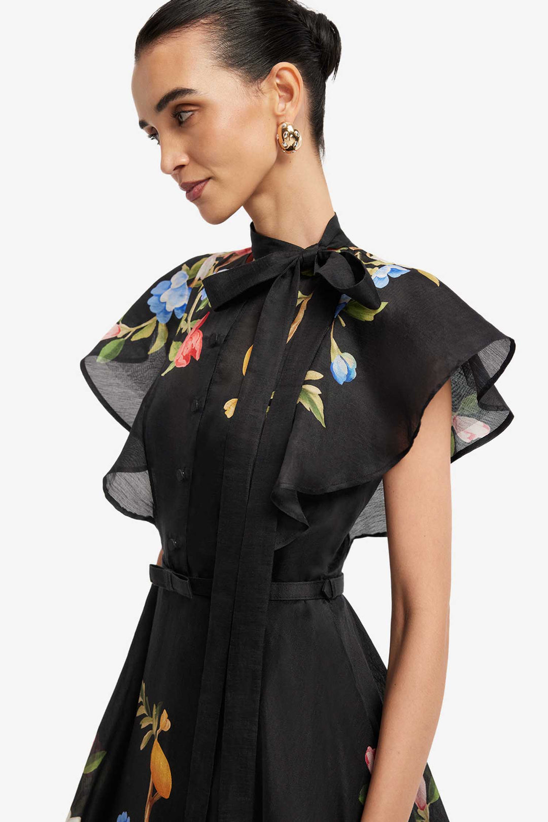 Elsie Flutter Sleeve Midi Dress in Lemon Vine Print in Ebony by Leo Lin –  Frockaholics at Momento Dezigns