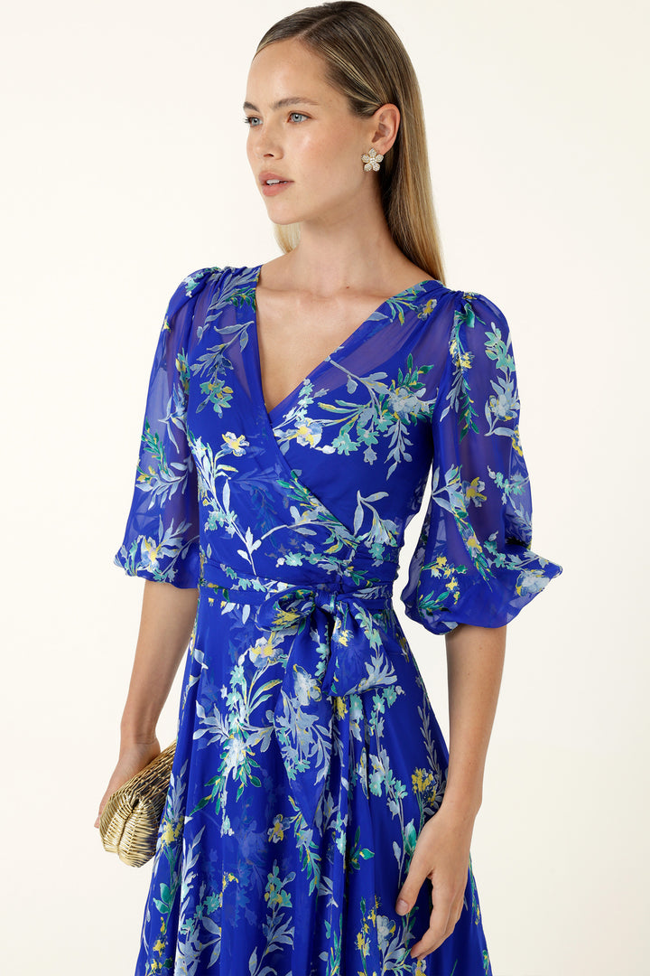 Elspeth Wrap Dress in Sapphire Floral