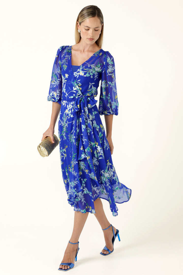 Elspeth Wrap Dress in Sapphire Floral