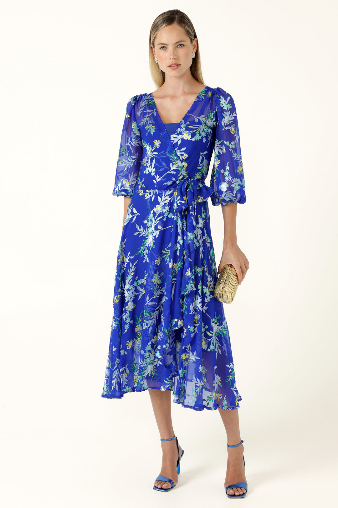 Elspeth Wrap Dress in Sapphire Floral