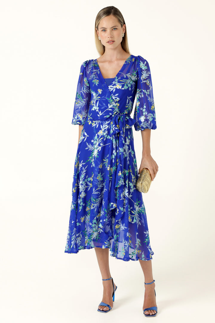 Elspeth Wrap Dress in Sapphire Floral