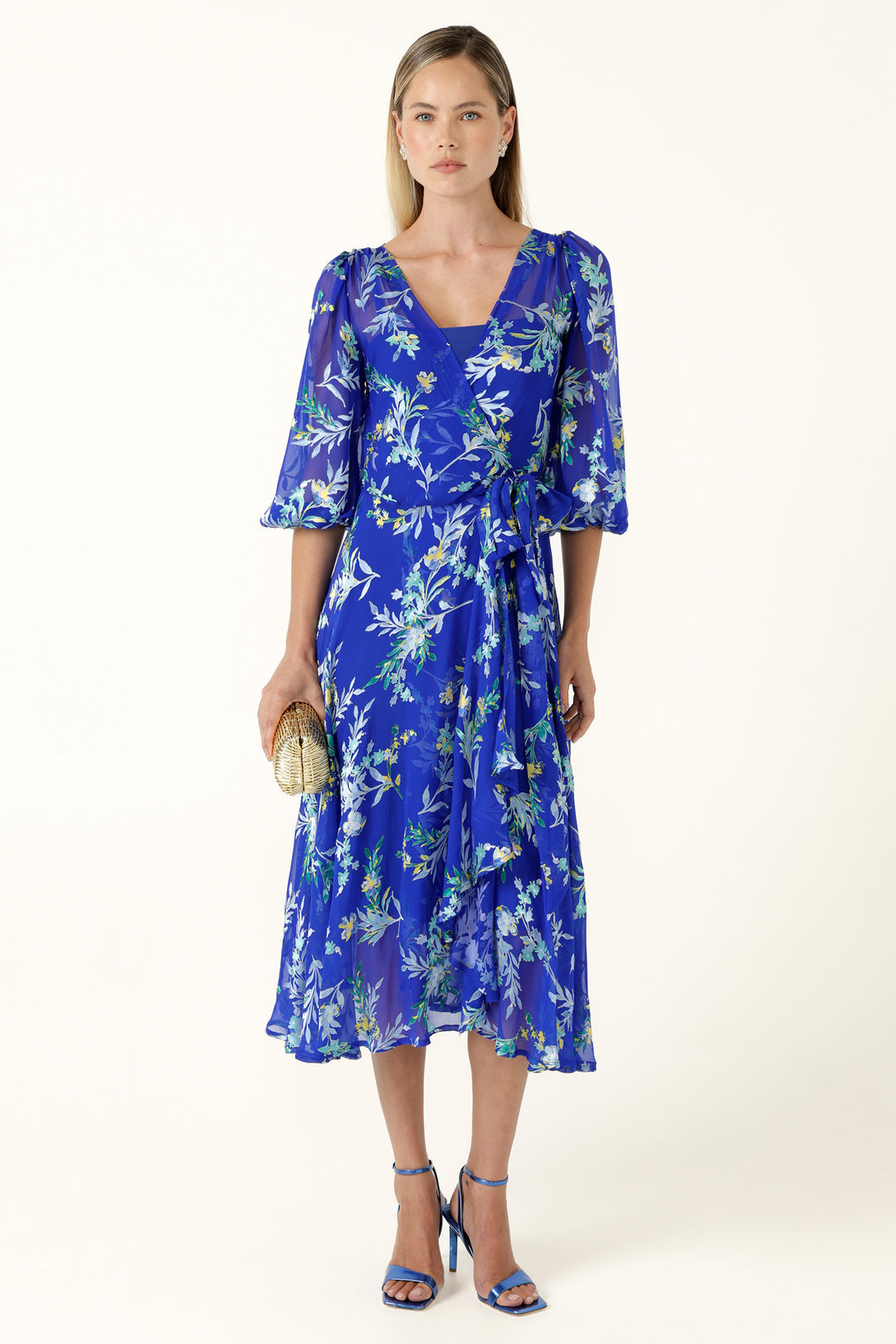 Elspeth Wrap Dress in Sapphire Floral