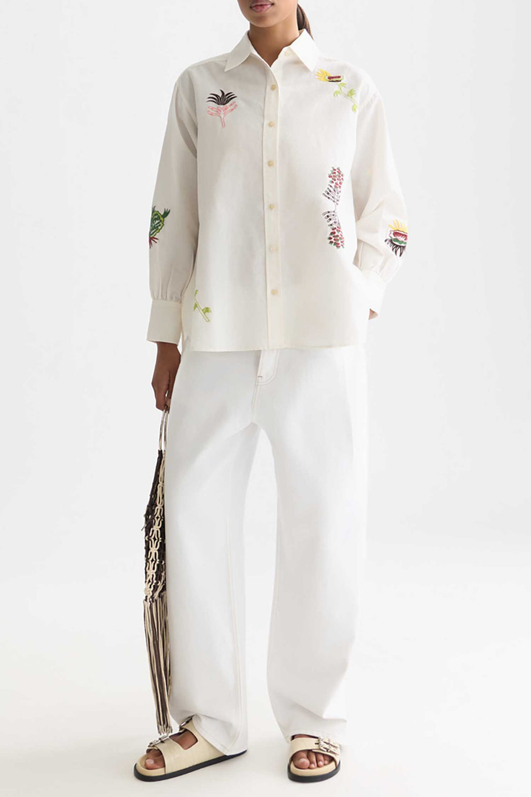 Embroidered Girlfriend Shirt in Eggnog