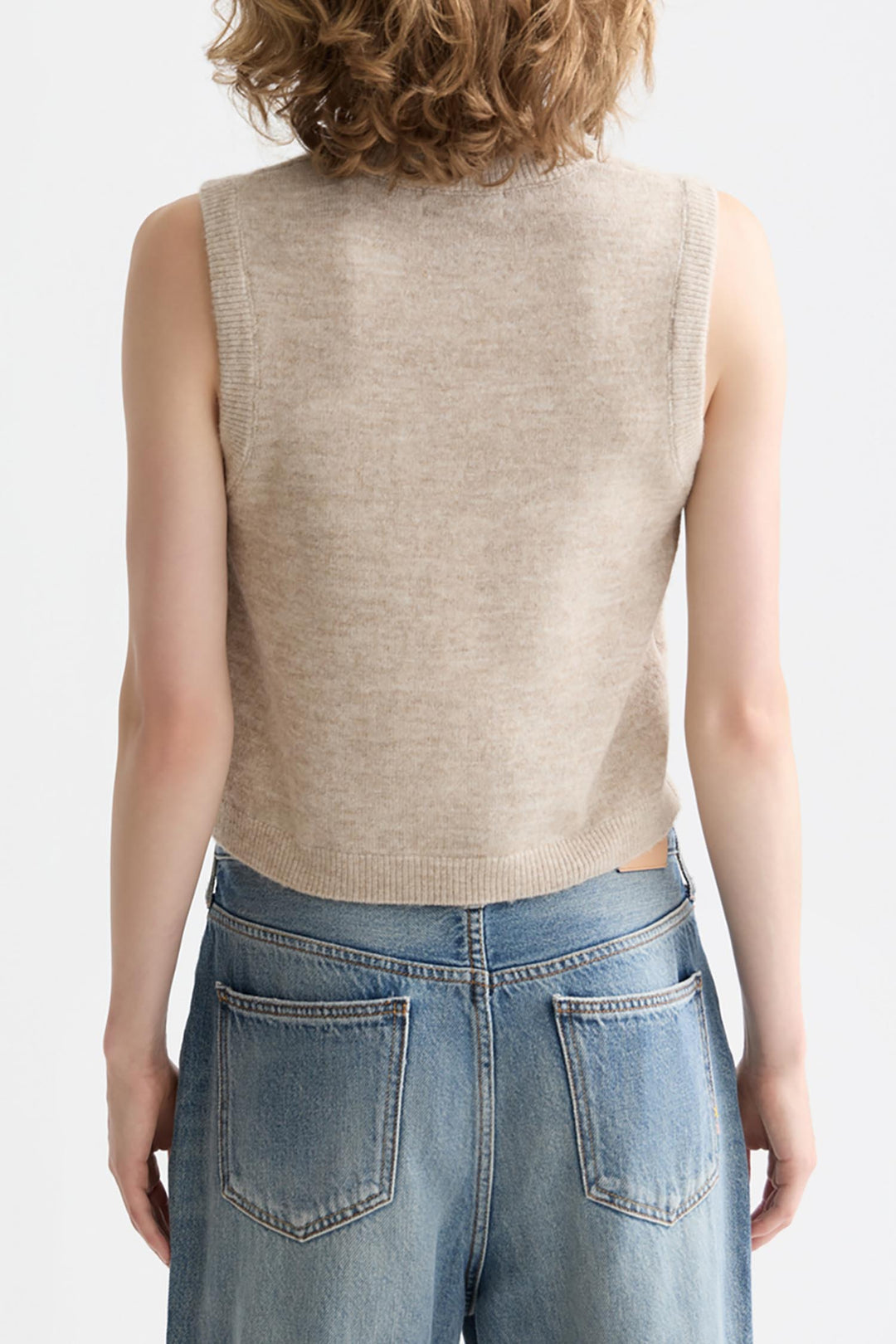 Embroidered Knitted Tank in Oatmeal Melange