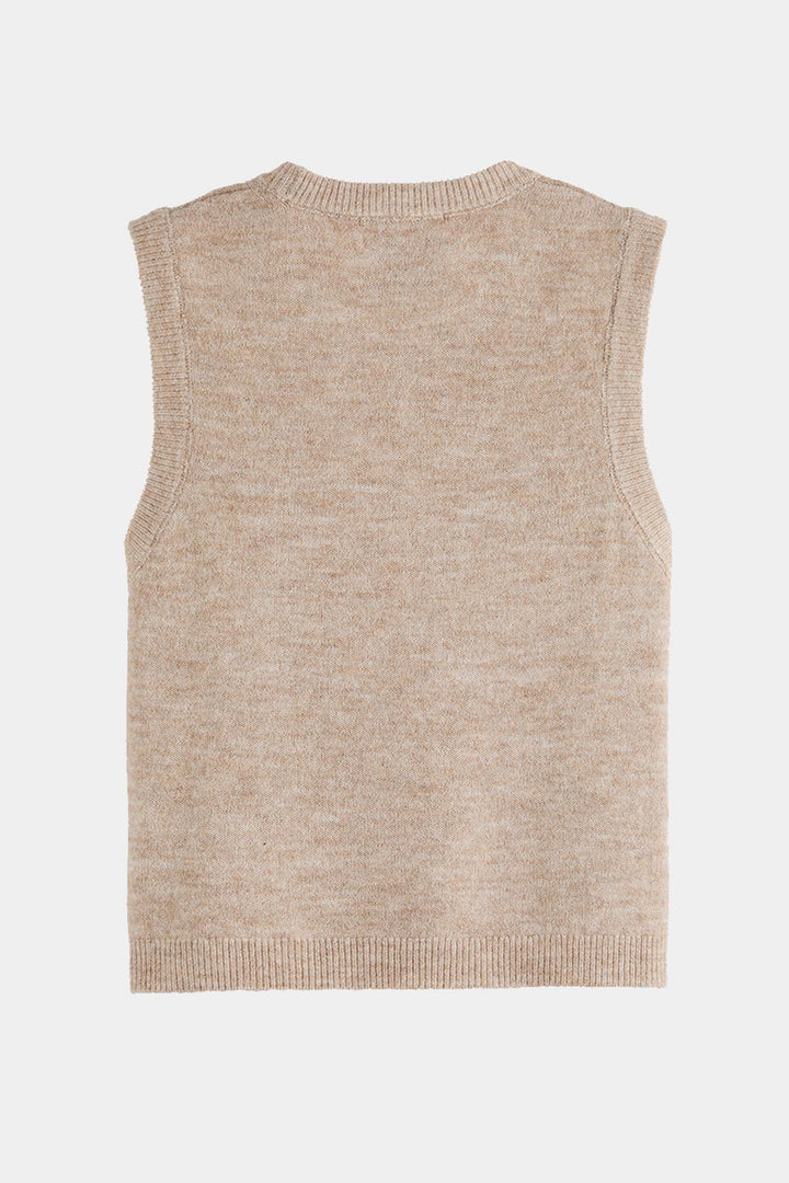 Embroidered Knitted Tank in Oatmeal Melange