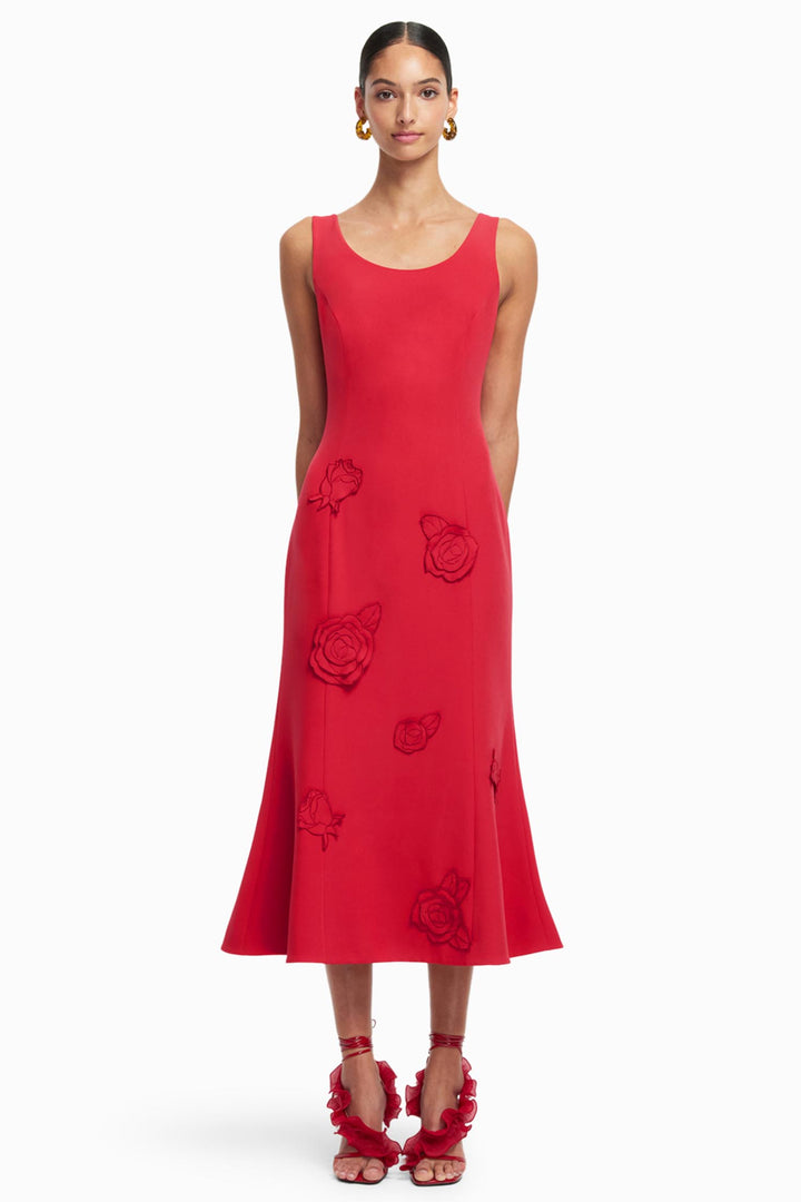 Emily Applique Midi Dress in Scarlet
