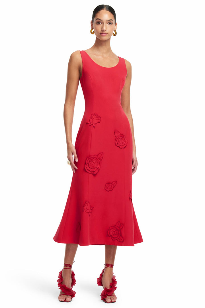 Emily Applique Midi Dress in Scarlet